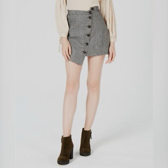Sage The Label Button Front Asymmetrical Skirt Grey Plaid XL NWT - Picture 2 of 5